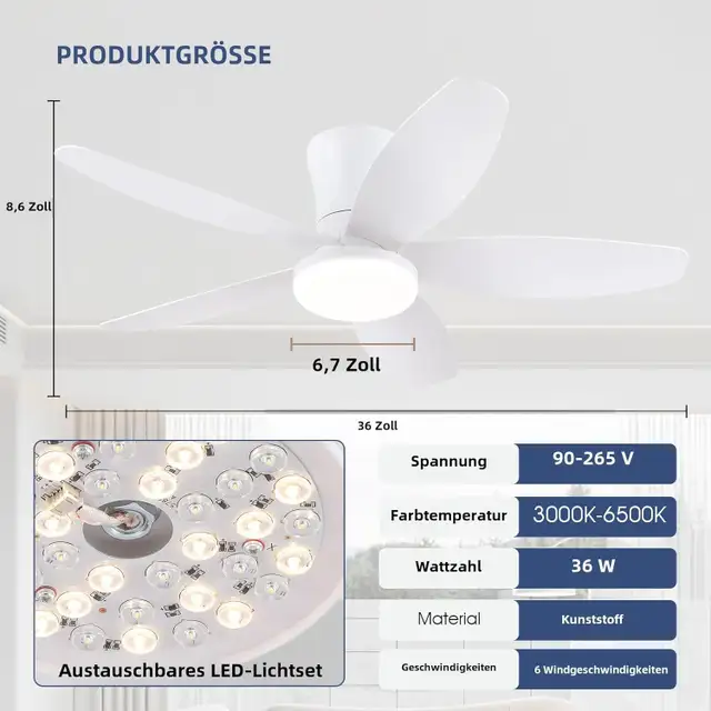 Surtime 36" Low Profile Ceiling Fan with Light & Remote/APP Cont in Indoor Lighting & Fans in Mississauga / Peel Region - Image 11