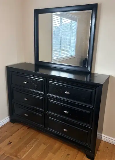 Moving Sale: Black Dresser with Mirror, View more