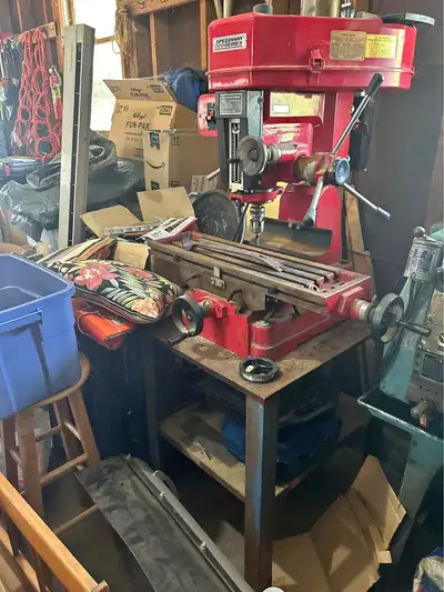 Bench mill, drill press, enco lathe, metal table heavy, View more