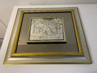 Framed bas-relief sculpture HORSESHOE SILVER & GOLD 58"X51"