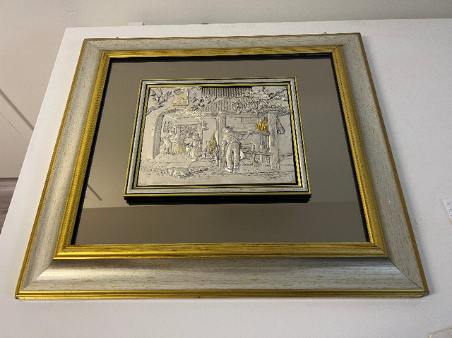Framed bas-relief sculpture HORSESHOE SILVER & GOLD 58"X51" dans Art et objets de collection  à Longueuil/Rive Sud