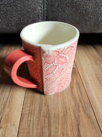 Red with white POTTERY mug - signed 'TBD'