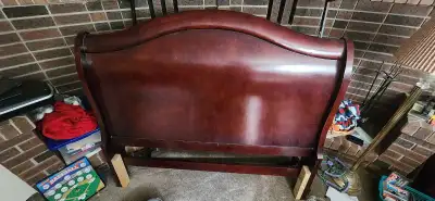 Queen Cherry Sleigh headboard & metal mattress frame, View more