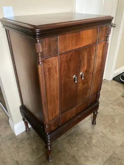 Reduced Antique (1940's) radio cabinet repurposed for radio, bar, etc. 45" H 18" D 27" W Posting for...