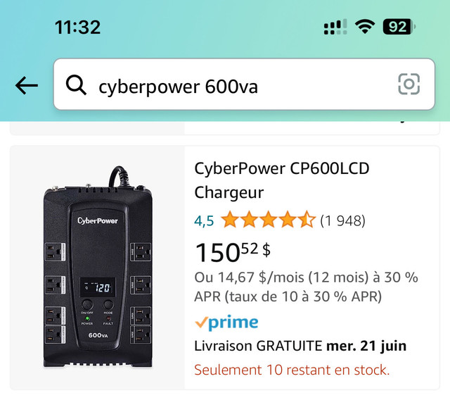 Backup UPS cyberpower 600va dans Autre  à Laval/Rive Nord - Image 3