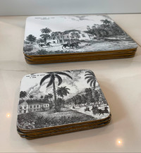 SET of 6 HOT PADS & 6 COASTERS - Historical Jamaican Scenes