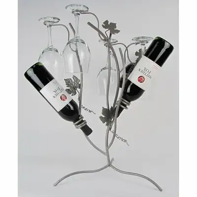 French Vinyard 3 Bottle Tabletop Wine Bottle and Glass Rack, View more