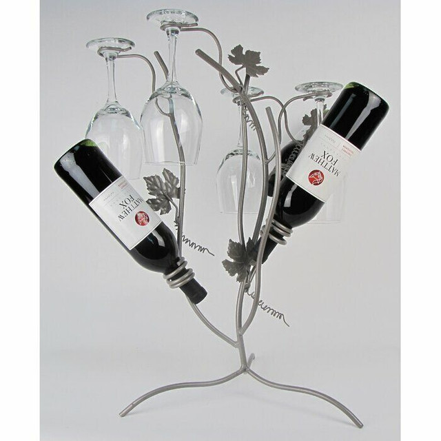 French Vinyard 3 Bottle Tabletop Wine Bottle and Glass Rack in Home Décor & Accents in City of Toronto