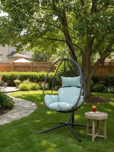 Patio Egg Chair, Grey Cushion, Hanging Egg Chair, 300lb Capacity, View more