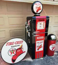 PACKAGE DEAL!! TEXACO FRIDGE, TRASH CAN AND SIGN $2895