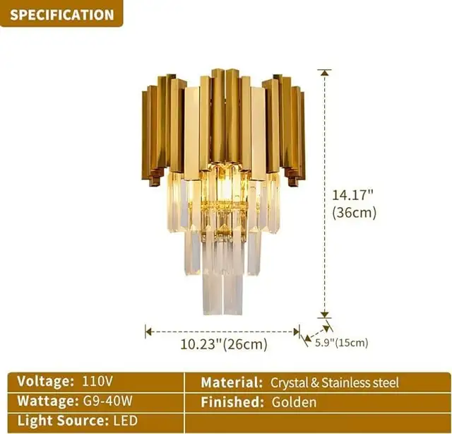 Modern Crystal Wall Sconce Lighting Gold Wall Sconce Crystal Hal in Indoor Lighting & Fans in Gatineau - Image 2