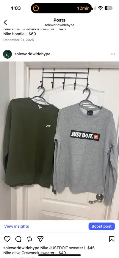nike olive Crewneck sweater L $40, View more