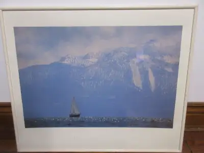 Framed 20x24 Sail Boat  and Mountain scenery photo, View more