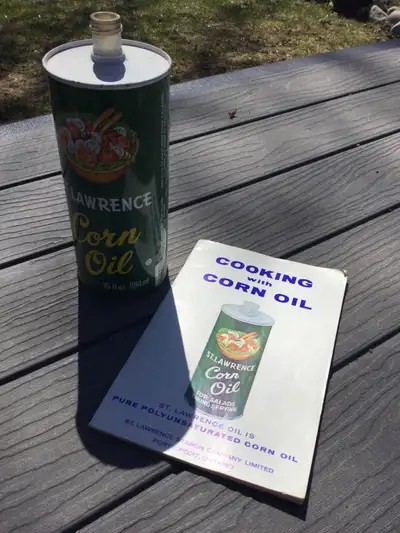 Vintage St. Lawrence Corn Oil Tin & Cook Book , View more