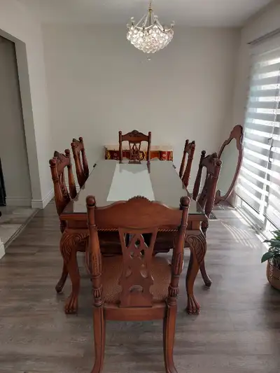 High end  solid wood dining table with 6 chairs