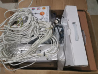 A bin of CCTV Recorders, Cameras, AC adapter, Mounter, Cables