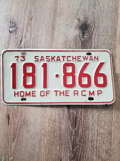 1973 Saskatchewan License Plate Single RCMP Centennial plate Pick up in West Kamloops Etransfer avai...