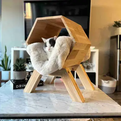 Hexagon Cedar Cat Cave, View more