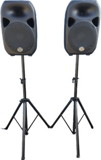 Wharfedale Titan X12  12" pa speakers with tripod speaker stands