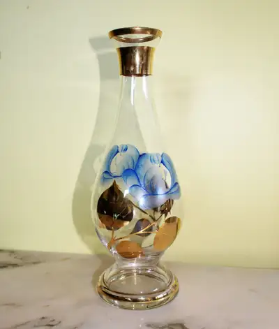 Gold painted hand-painted flowers glass vase, View more