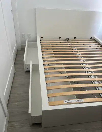 IKEA White Queen Size Malm bed frame + 2 Storage Drawers, View more