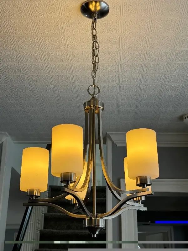 Dinning Chandelier Lighting Fixture 5 LED Dimming Bulbs brushed in Indoor Lighting & Fans in Barrie - Image 4