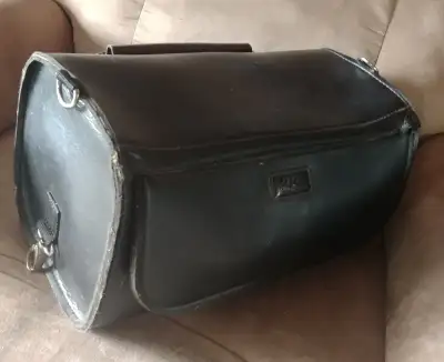 Motorcycle tour pack . wrap around strapping , and ring tie -downs on , for motorcycle backrest . Mo...