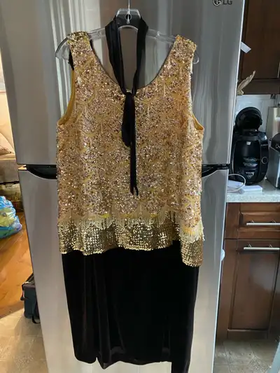 Halloween dress-Sequin & Velvet Dress - Gold & Black, View more