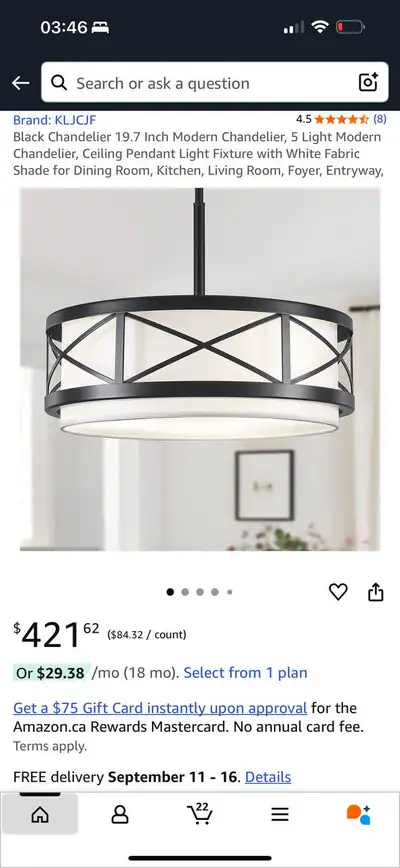 KLJCJF Modern Black Chandelier – 5-Light Pendant Fixture, View more