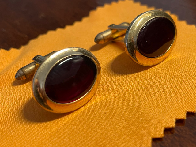 Vintage "Correct Quality" Gold Tone Cufflinks with Garnet Stone in Jewellery & Watches in Stratford
