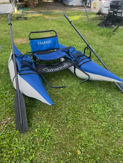 Cimarron Classic Inflatable Pontoon Boat. Excellent condition includes all attachments and manual. P...