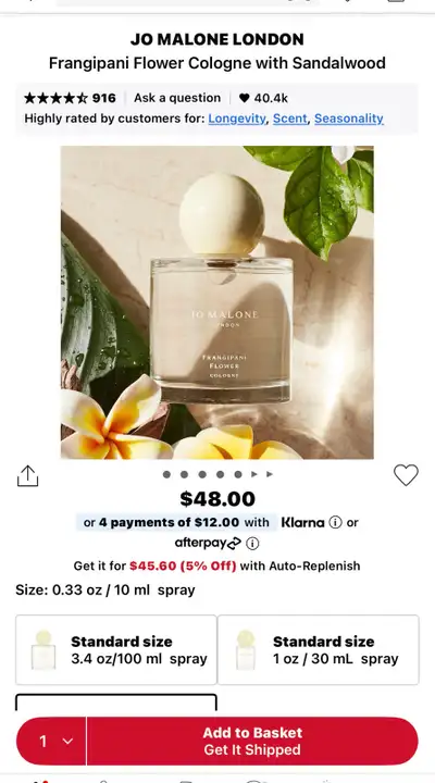 Jo Malone London Frangipani Flower Cologne, View more