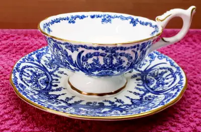 Vintage CoalPort Cup and Saucer in White and Blue, View more