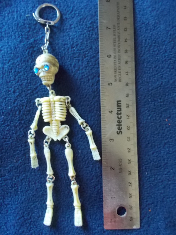 Vintage Hard Plastic 6" Dangly Skeleton Keychain Rhinestone Eyes in Arts & Collectibles in London