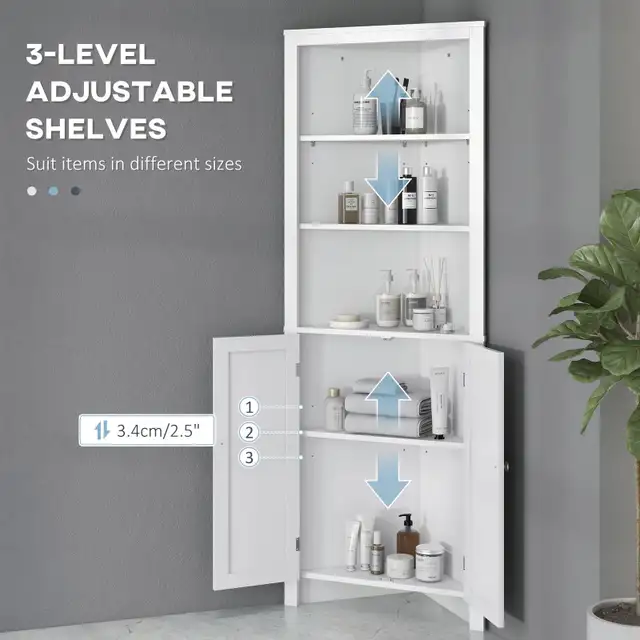 kleankin Tall Bathroom Storage Corner Cabinet with Doors in Storage & Organization in City of Toronto - Image 7