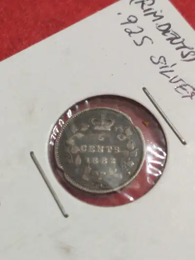 Poor 1882 Canada .925 silver five cents KM #2, rim dents, View more