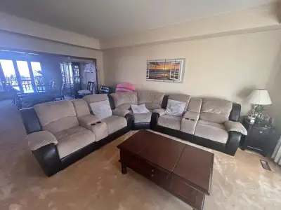 Brick Large corner sofa with 4 reclining chairs and cup holders, View more