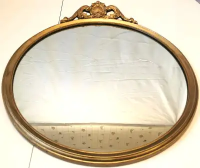 Vintage Italian Gilded Wood Oval Wall Mirror Ornate Rococo Shell, View more