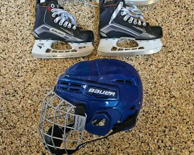 Kids hockey helmet and skates., View more
