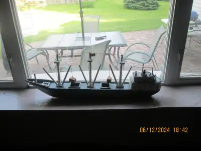 hand carved model, nicely detailed, 37 inches long , lighted bridge and cabins, Came from the Cornwa...