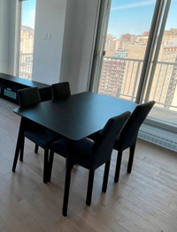 LISABO Dining table 140x78cm black  and 4 KÄTTIL chairs black