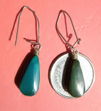 Pendants d'oreille aventurine Brésil, cerclée métal blanc, View more