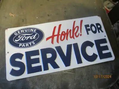 GENUINE FORD PARTS HONK FOR SERVICE EMBOSSED TIN WALL SIGN $40, View more