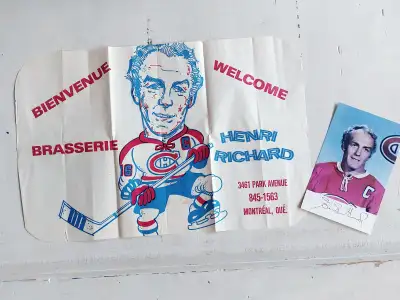 + HENRI RICHARD - 1970s Canadiens team postcard / bar placemat, View more