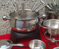 FONDUE- HOT POT - Burners, Forks, Sauce Warmer, Dipping Bowls