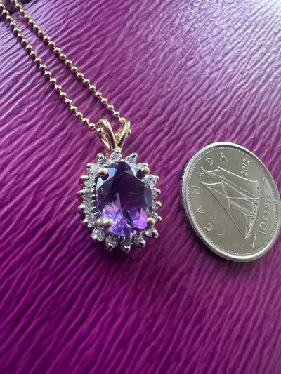 14 k amethyst and diamonds necklace, View more