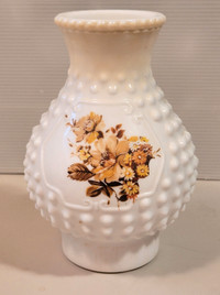 Vintage Milk Glass Hobnail Oil Lamp Shade with Fall Flowers