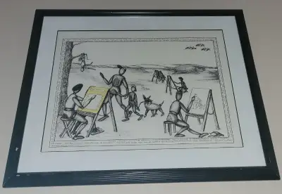 Vintage framed artwork. Wall hanging. Home decor. Location - Farm house recreation room. Lot FHRR13F...