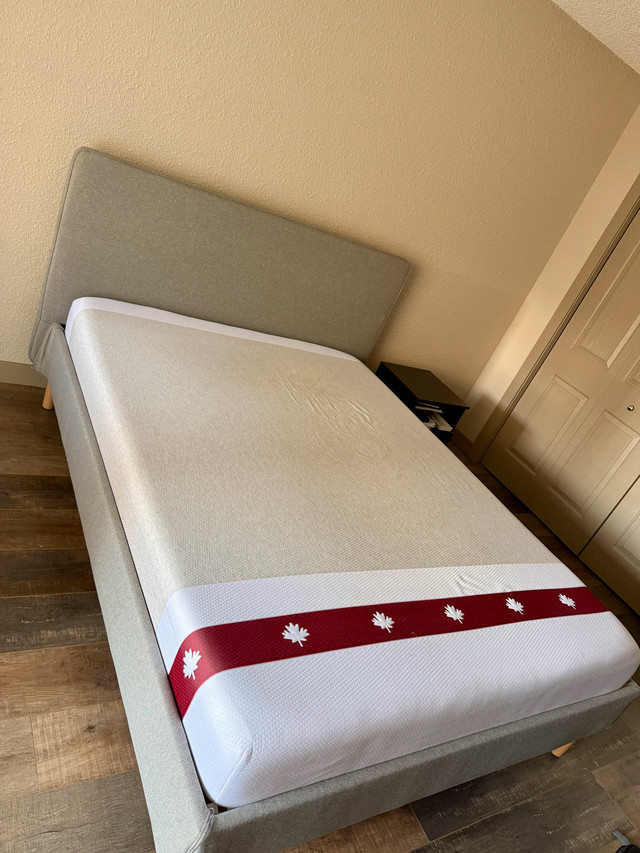 Queen size JUNO mattress & Upholstered IKEA bedframe in Beds & Mattresses in Calgary - Image 3
