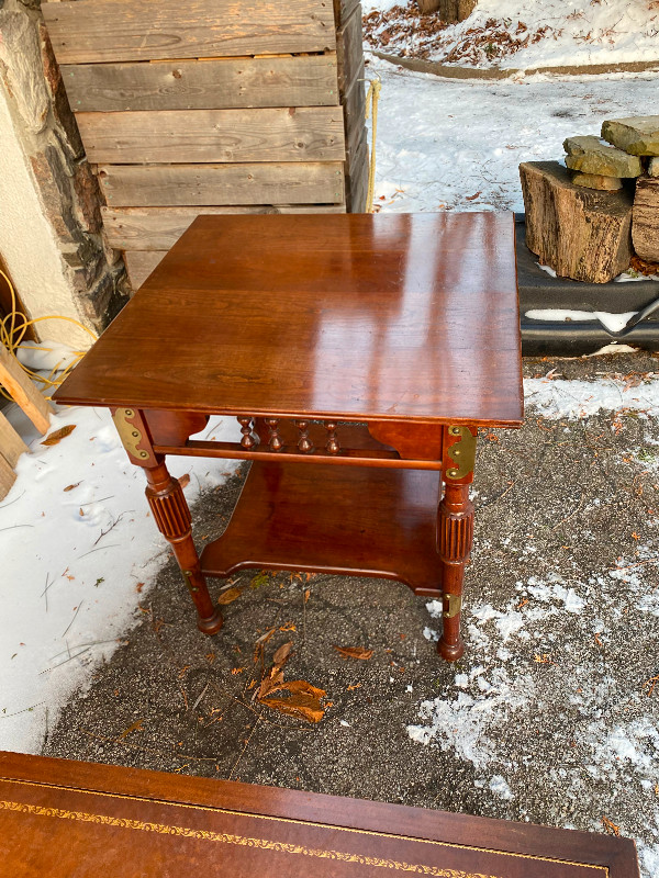 Antique cherry wood table. Beautiful finish with brass in Coffee Tables in City of Toronto - Image 2
